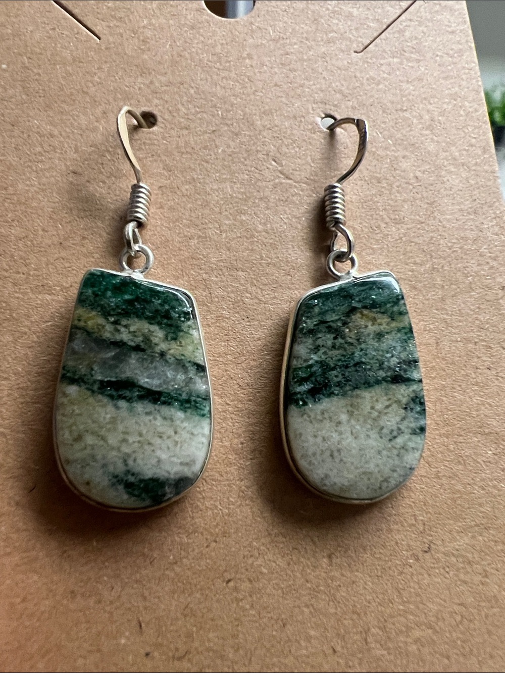 Natural Tree Agate stone Teardrop Dangle Earrings. 925 sterling silver hooks.